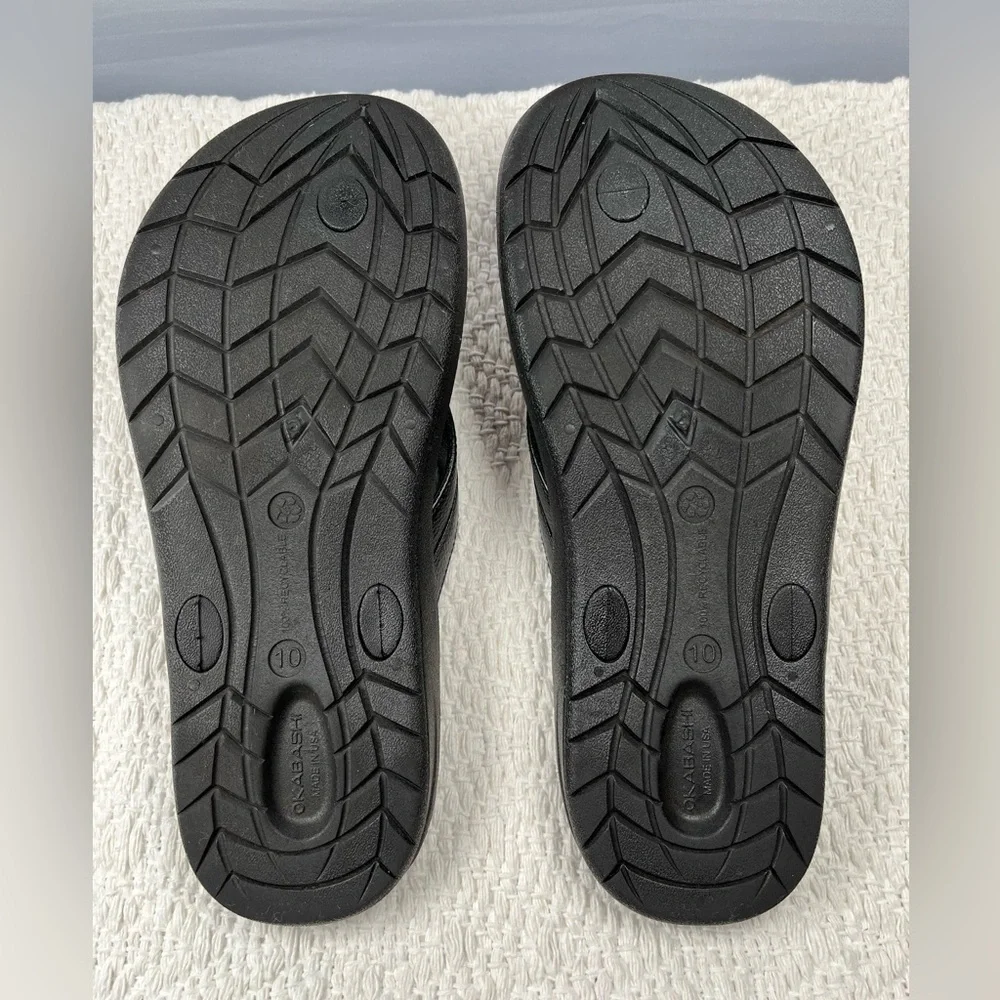 OKABASHI Men’s Voyager Flip Flops-Size: 10-Color: Black-Preowned EUC-Made in USA